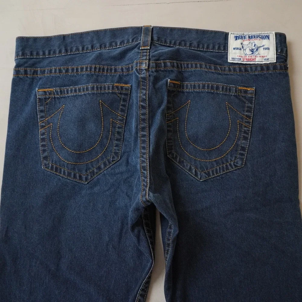 True Religion Straight Leg Jeans 46 Mens Dark Wash Blue World Tour Cotton Denim